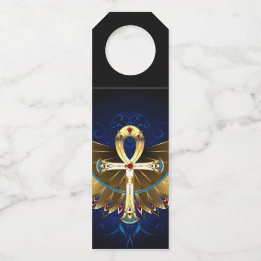 Gold Ankh mit Wings Flaschenanhänger (Vorderseite)
