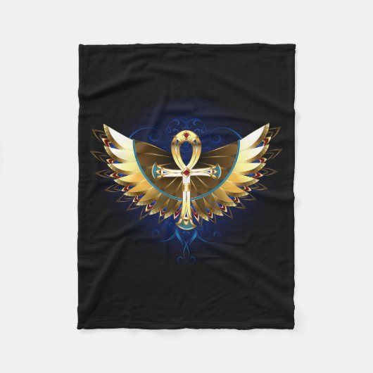 Gold Ankh mit Wings Fleecedecke (Vorderseite)