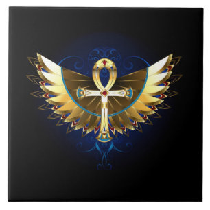 Gold Ankh mit Wings Fliese