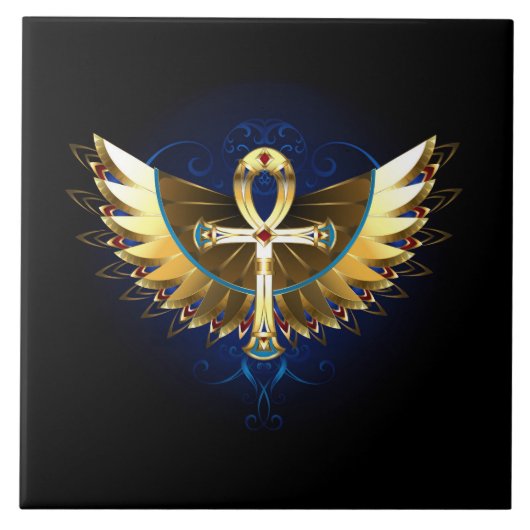 Gold Ankh mit Wings Fliese (Vorderseite)