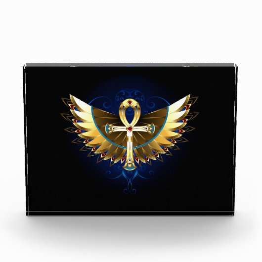 Gold Ankh mit Wings Fotoblock (Vorderseite)