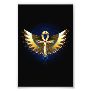 Gold Ankh mit Wings Fotodruck