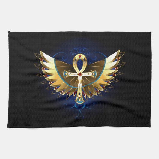 Gold Ankh mit Wings Geschirrtuch (Horizontal)