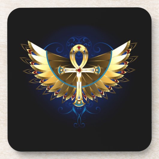 Gold Ankh mit Wings Getränkeuntersetzer (Vorderseite)