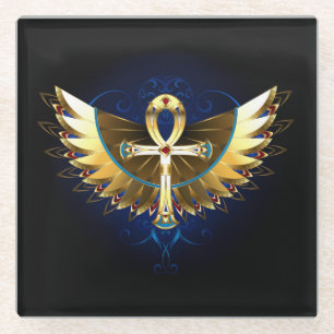 Gold Ankh mit Wings Glasuntersetzer