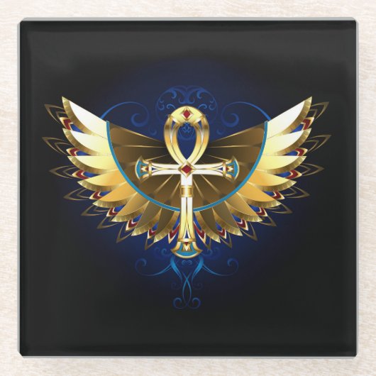 Gold Ankh mit Wings Glasuntersetzer (Vorderseite)