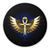 Gold Ankh mit Wings Keramikknauf (Vorderseite)