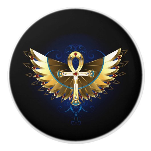 Gold Ankh mit Wings Keramikknauf (Vorderseite)