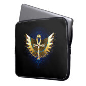 Gold Ankh mit Wings Laptopschutzhülle (Vorderseite Links)