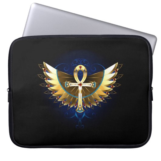 Gold Ankh mit Wings Laptopschutzhülle (Vorderseite)