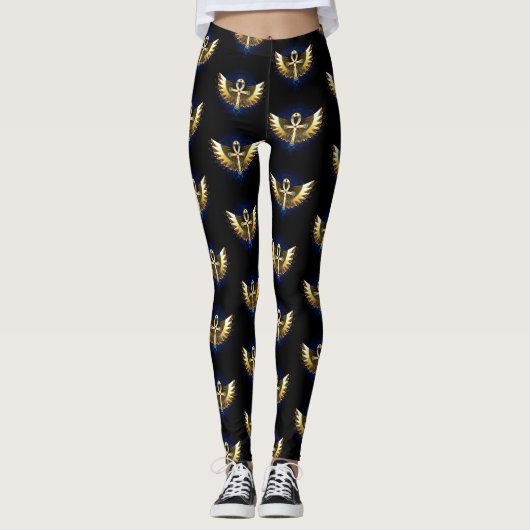 Gold Ankh mit Wings Leggings (Vorderseite)