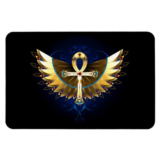 Gold Ankh mit Wings Magnet (Horizontal)