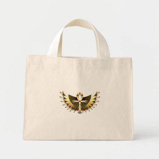 Gold Ankh mit Wings Mini Stoffbeutel (Vorne)