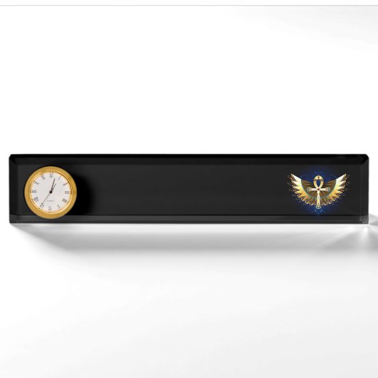Gold Ankh mit Wings Namensplakette (Vorderseite)