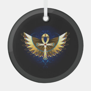 Gold Ankh mit Wings Ornament Aus Glas