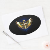 Gold Ankh mit Wings Ovaler Aufkleber (Umschlag)