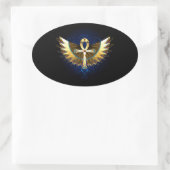 Gold Ankh mit Wings Ovaler Aufkleber (Tasche)