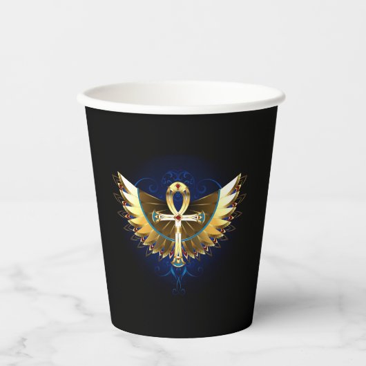 Gold Ankh mit Wings Pappbecher (Vorderseite)