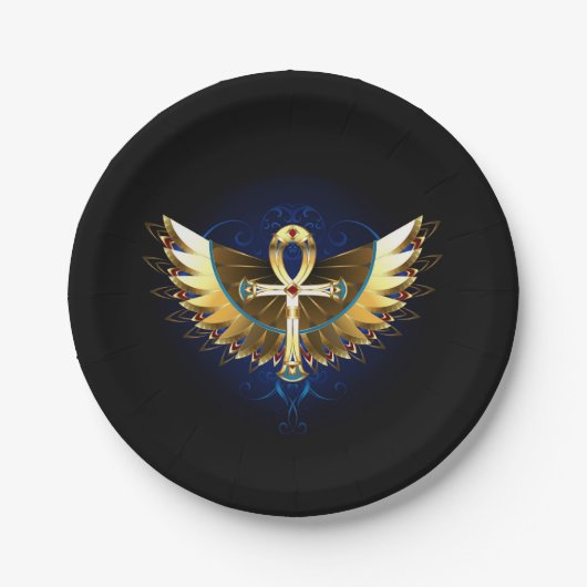 Gold Ankh mit Wings Pappteller (Vorderseite)