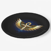 Gold Ankh mit Wings Pappteller (Schrägansicht)
