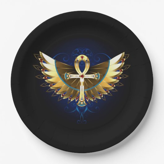 Gold Ankh mit Wings Pappteller (Vorderseite)