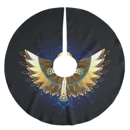 Gold Ankh mit Wings Polyester Weihnachtsbaumdecke (Vorderseite)