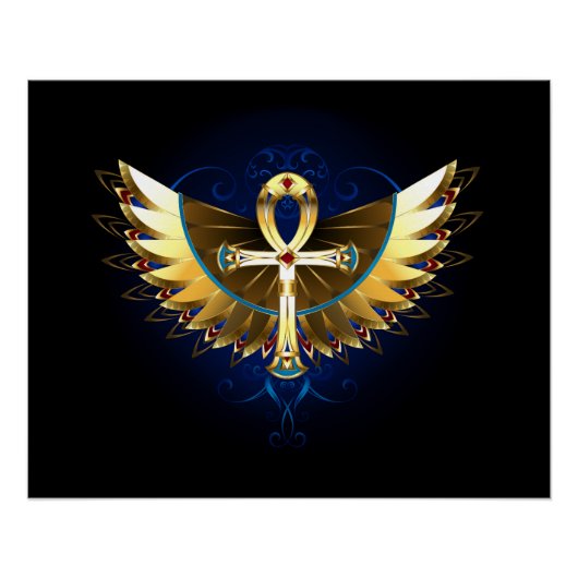 Gold Ankh mit Wings Poster (Vorderseite)