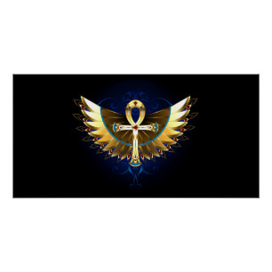 Gold Ankh mit Wings Poster