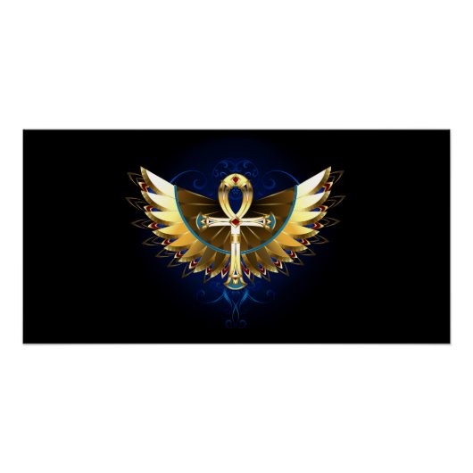 Gold Ankh mit Wings Poster (Vorderseite)