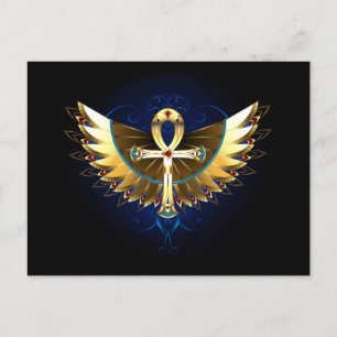 Gold Ankh mit Wings Postkarte