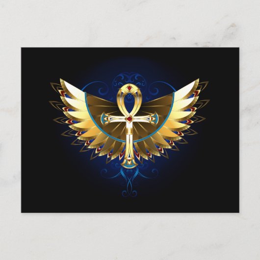 Gold Ankh mit Wings Postkarte (Vorderseite)