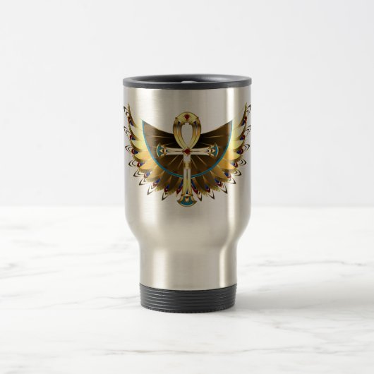 Gold Ankh mit Wings Reisebecher (Mittel)