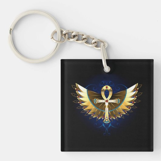 Gold Ankh mit Wings Schlüsselanhänger (Vorderseite)
