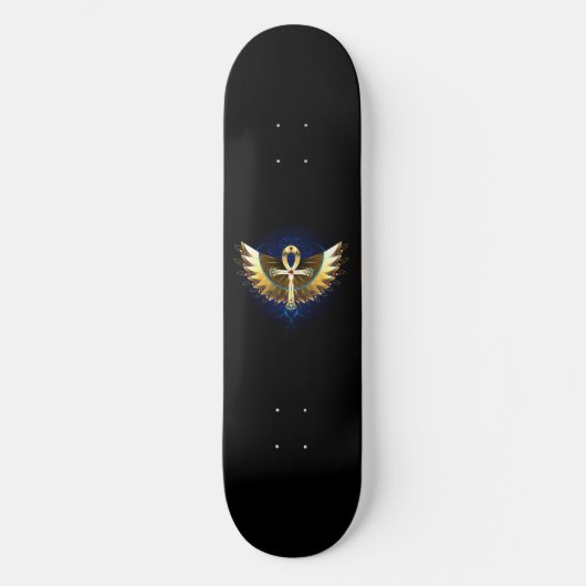 Gold Ankh mit Wings Skateboard (Vorderseite)