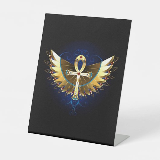 Gold Ankh mit Wings Sockelschild (Vorderseite)