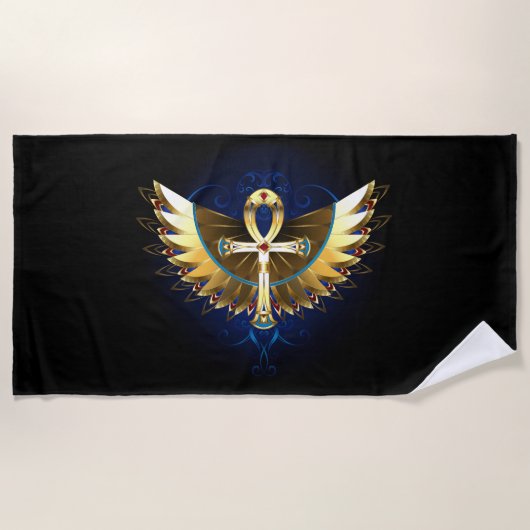 Gold Ankh mit Wings Strandtuch (Vorderseite)