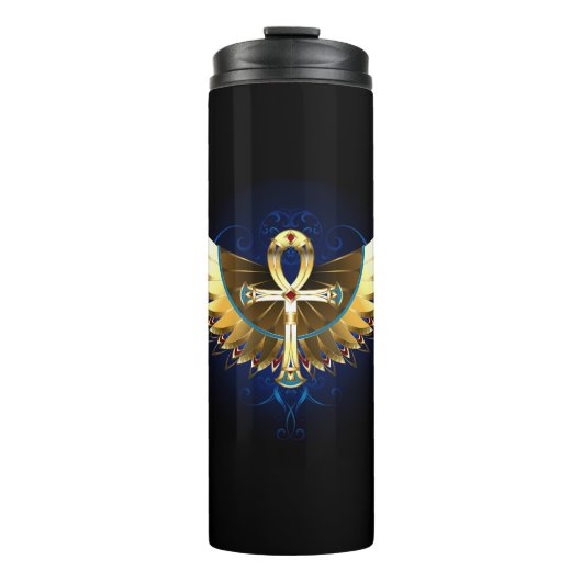 Gold Ankh mit Wings Thermosbecher (Vorderseite)