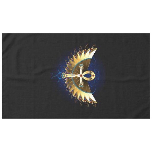 Gold Ankh mit Wings Tischdecke (Vorderseite (Horizontal))