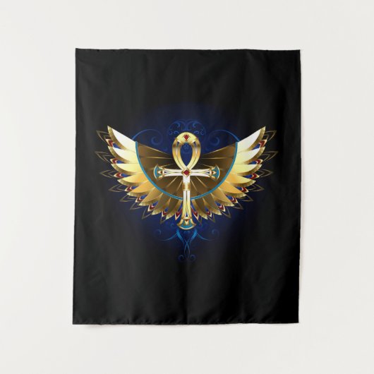 Gold Ankh mit Wings Wandteppich (Vorderseite)