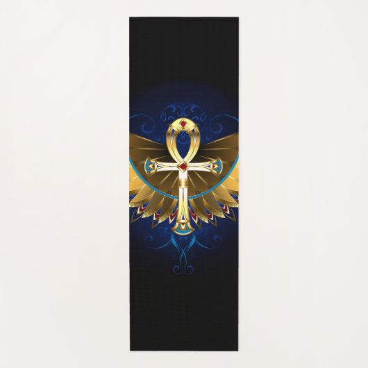 Gold Ankh mit Wings Yogamatte (Vorderseite)