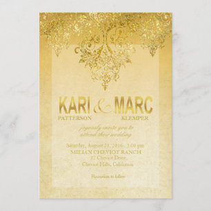 Gold & Antique Ivory Gatsby Glitzer Geblüht Einladung