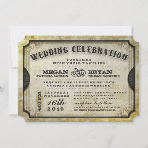 Gold Antique Ticket Hochzeit Einladung Empfang Inf