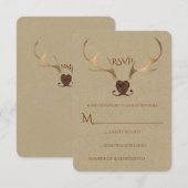 Gold Antler & Brown Paper Rustic Wedding RSVP Karte (Vorne/Hinten)