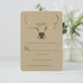 Gold Antler & Brown Paper Rustic Wedding RSVP Karte (Stehend Vorderseite)