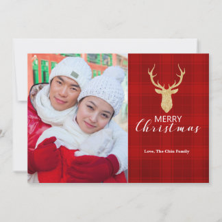 Gold Antler Red Pläd Wird Christmas Foto Card Feiertagskarte
