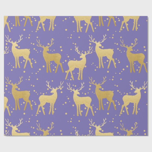 Gold Antler Rentier Elegant Periwinkle Polka Dots Geschenkpapier (Flach)