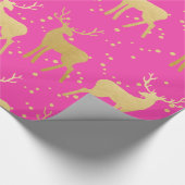 Gold Antler Rentier Elegant Pink Polka Dots Geschenkpapier (Ecke)
