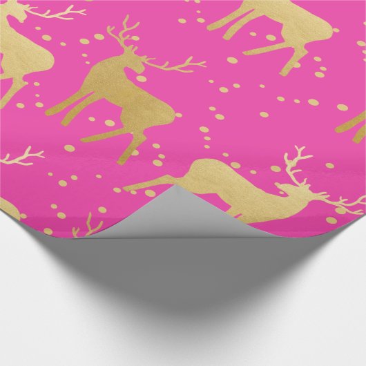 Gold Antler Rentier Elegant Pink Polka Dots Geschenkpapier (Ecke)