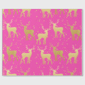 Gold Antler Rentier Elegant Pink Polka Dots Geschenkpapier (Flach)