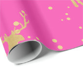 Gold Antler Rentier Elegant Pink Polka Dots Geschenkpapier (Rolleneckpunkt)